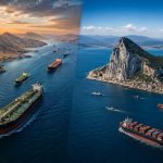 Estrechos de Ormuz y Gibraltar como puntos estratégicos de las rutas marítimas entre Europa, África, Oriente Medio y el comercio mundial